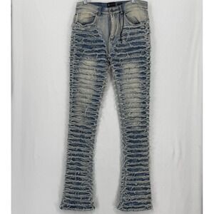 Waimea Stacked Fit Distressed Frayed Jeans Flair Men 32x36 Streetwear Denim